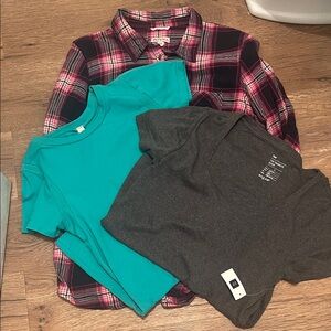 BKE teal, GAP(NWT) and Merona long sleeve plaid quarter button up.